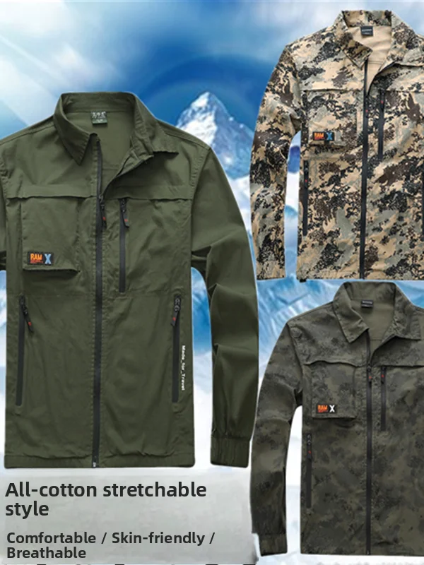 Chaqueta de Trabajo Casual de Camuflaje para Hombre, Algodón, Manga Larga, Cierre de Cremallera, Ropa de Verano, Ropa de Protección Laboral