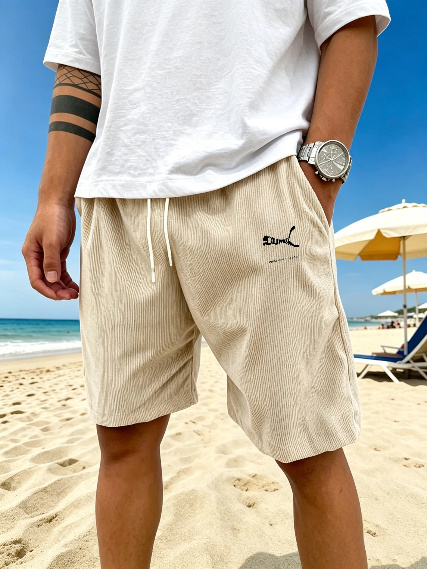 Men's Corduroy Shorts, Retro Texture, Relaxed Fit, Tummy & Thigh Coverage, Drawstring Waist, Straight Leg