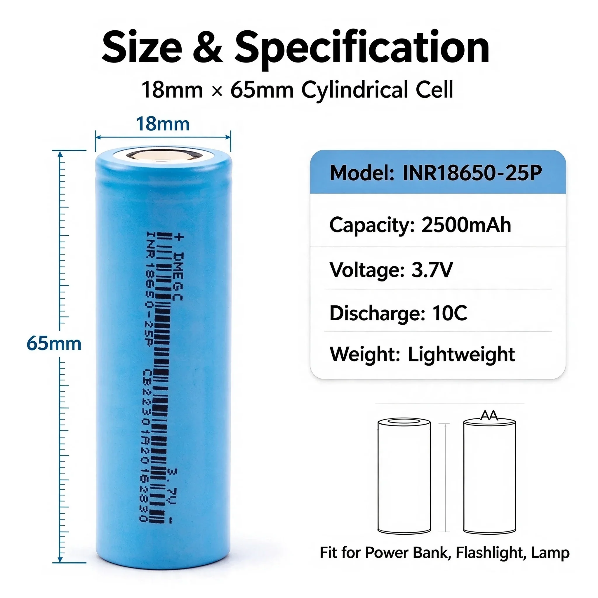 1-100PCS 18650 2500mAh 3.7V Rechargeable Li-ion Battery 30A Max Discharge Real Capacity for Flashlight Headlamp Electric Tools