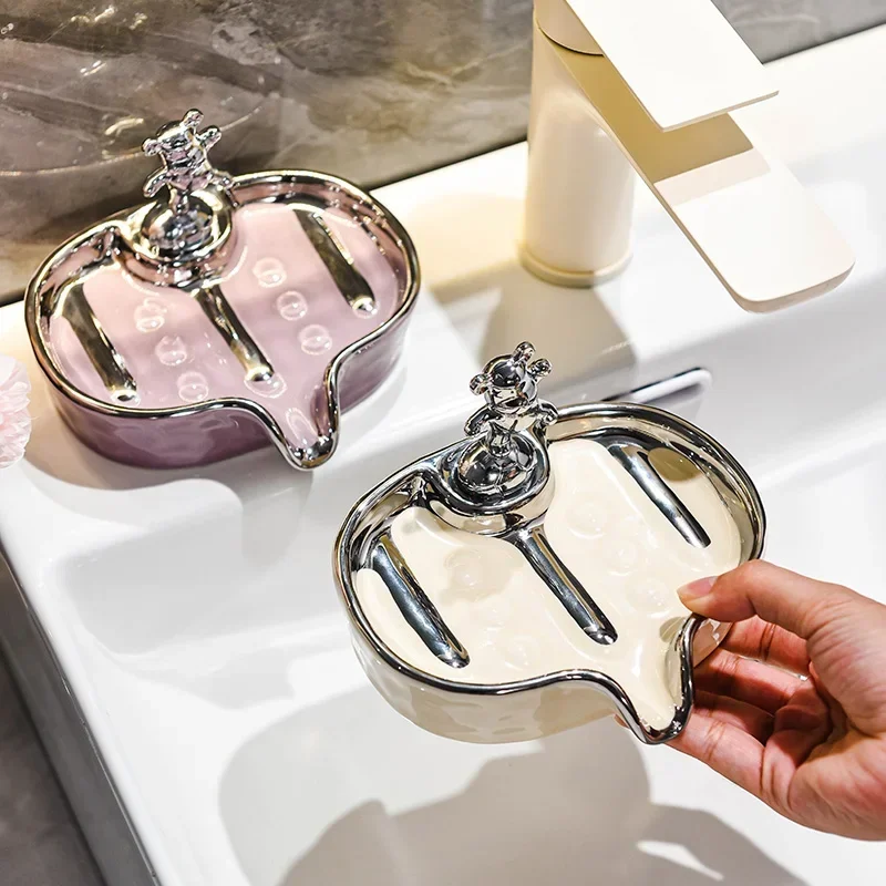 

bathroom storage rack soap holder Ceramic soap box soap dish creative drain rack high-end light luxury household bathroom