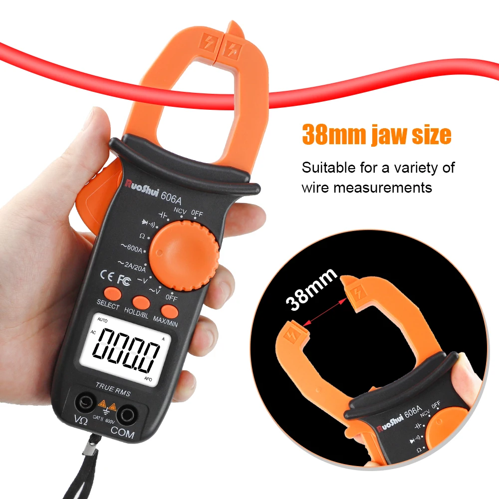 RuoShui Digital Clamp Multimeter Electronic AC DC Current True RMS 600A Auto Range Voltmeter Resistance Ohm Tester Amp Meter