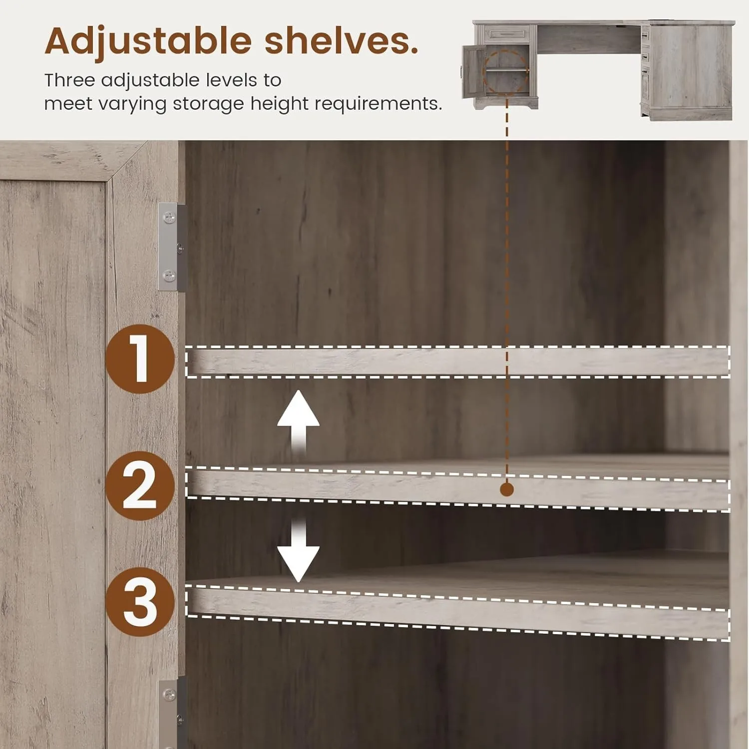 Farmhouse L Shaped Desk, Executive Computer Desk with Drawers & Storage Cabinet