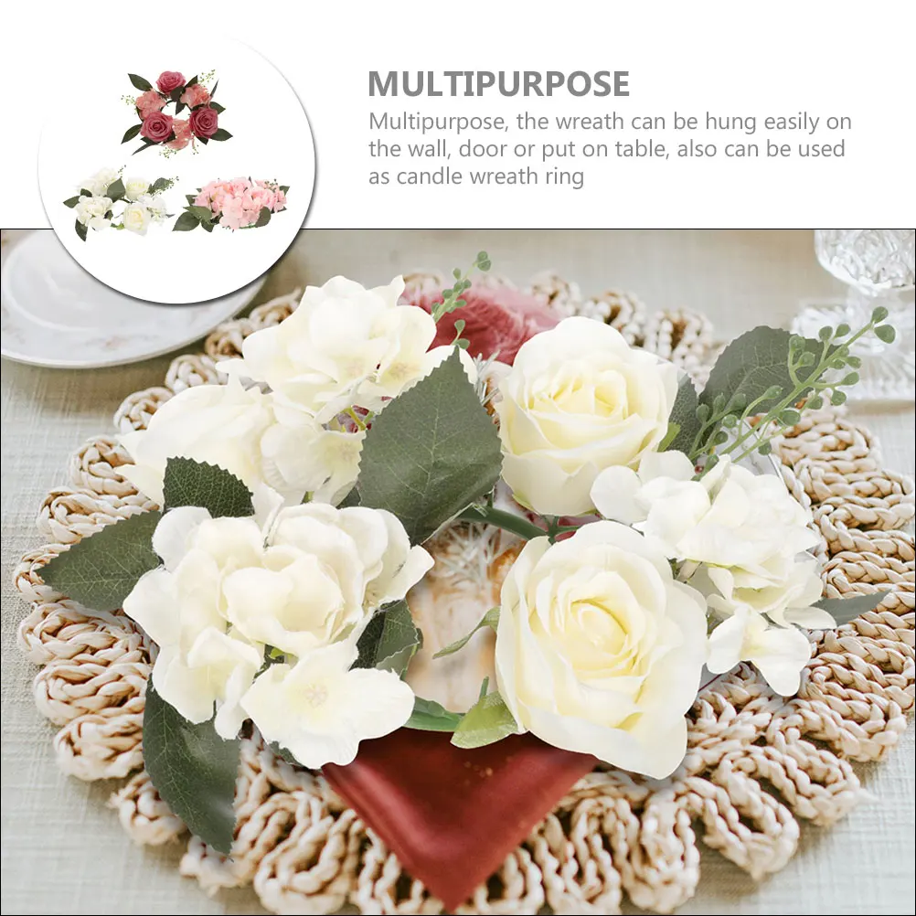 

3 Pcs Artificial Rose Wreath Gathering Decoration Fake Flower Rings for Table Wedding Centerpiece Candles Plastic