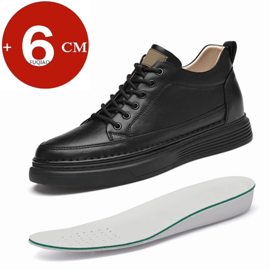 Big Size Genuine Leather Heightening Shoes Fashion Elevator Snekaers Height Increase Footwear Men 6CM Casual Lift Sport Shoes