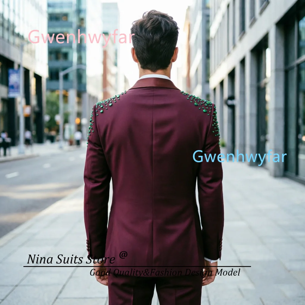 Nina Store Solid Color Double Breasted Suit Jacket with Hand Sewn Rhinestones on the shoulders 2026 Luxury Men's Wedding Tuxedos
