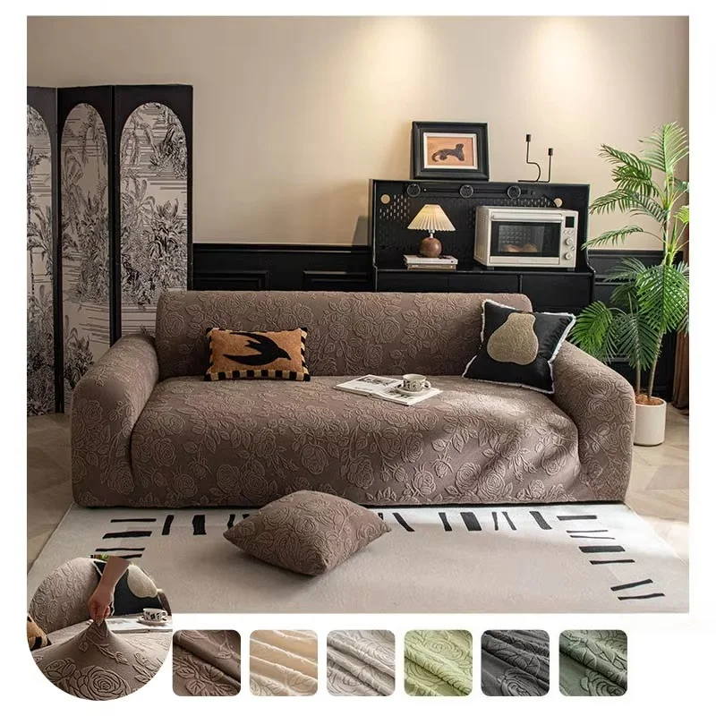 1pc Elastic Sofa Slipcover Flower Pattern Jacquard Stretch Sofa Cover Soft Textured Furniture Protector Machine Washable