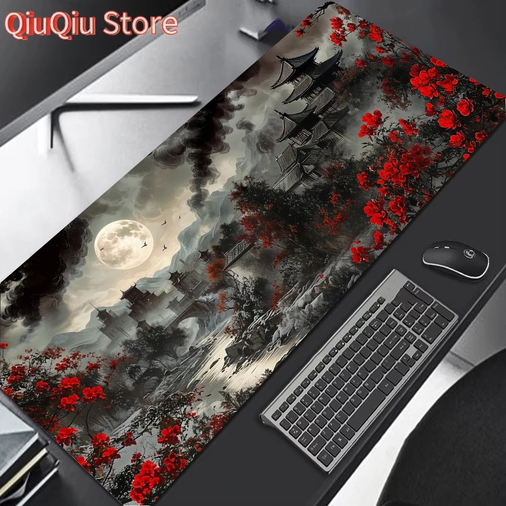 Red Moon Anime-Mauspad, Gaming-Mauspad, Gummibasis, erweiterter Tastaturschutz für das Heimbüro, perfekt für Gaming