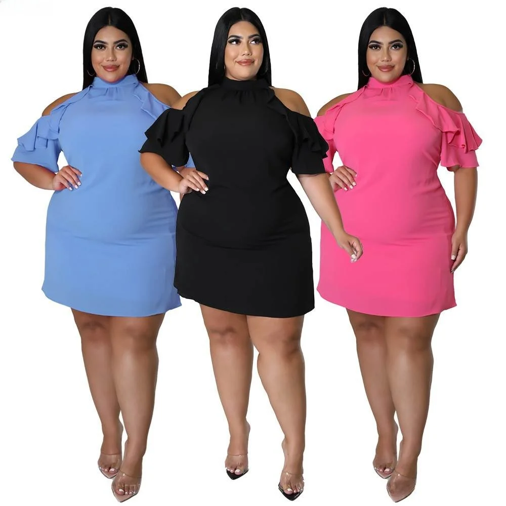 

Large Size Summer Sexy Flounce Dr for plus Size Women Big Flounces Summer Dr Comfortable plus Size Clothing