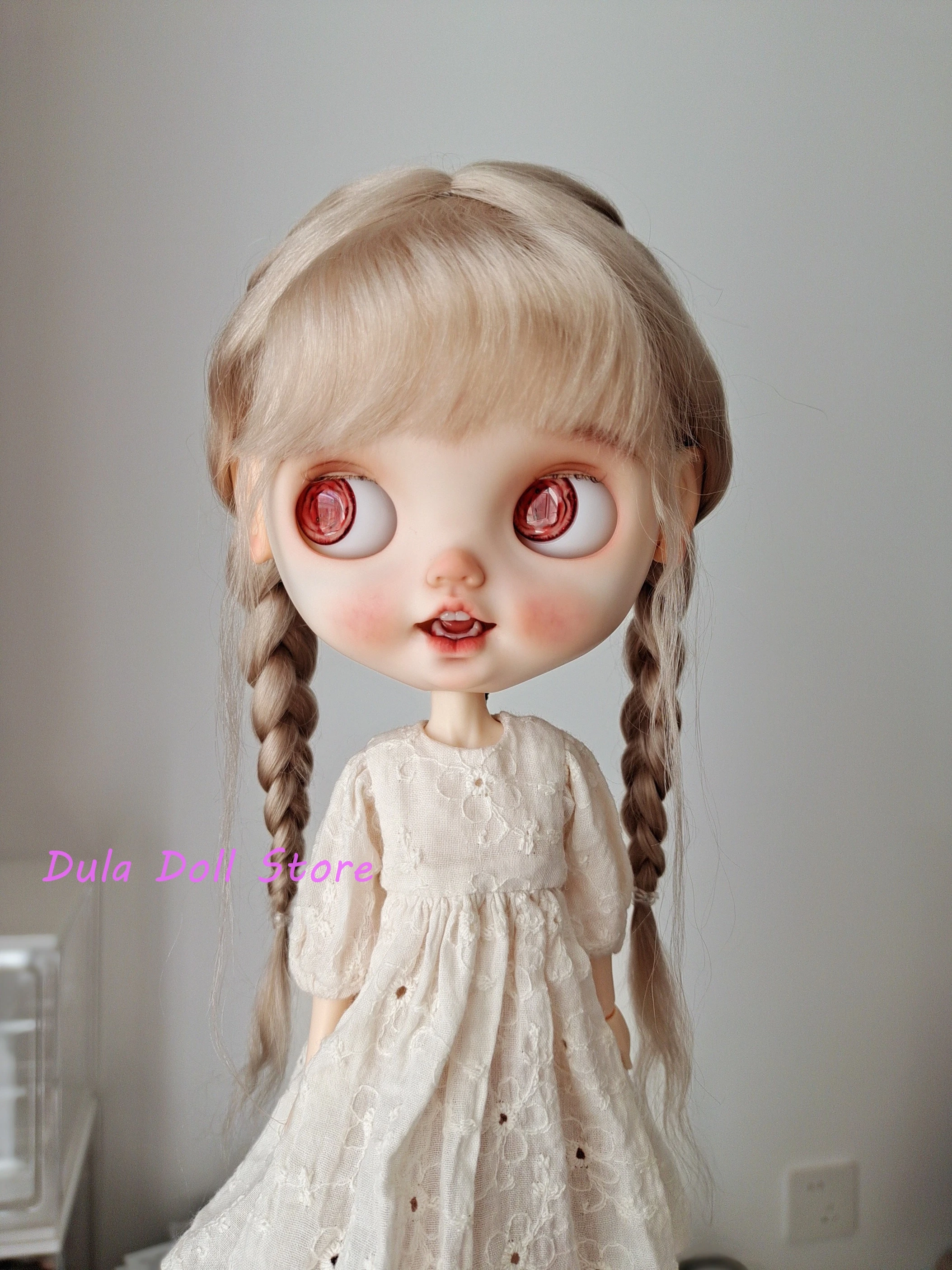 Dula Doll Wigs for Blythe Qbaby natural Mohair Soot, light gold roll hair hard seams for 9-10 inch head