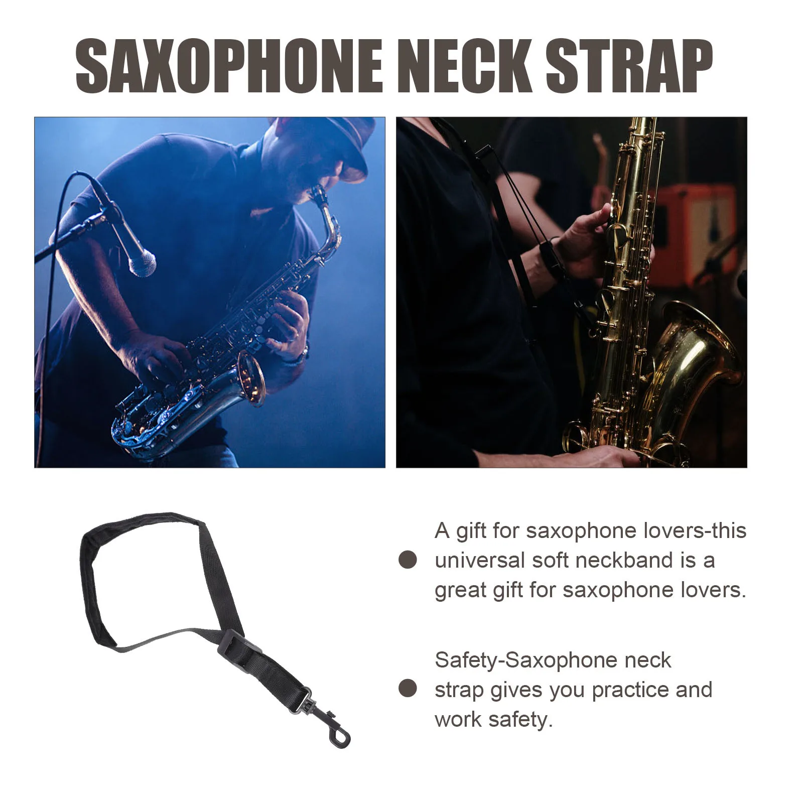 

1pc Thickened Pure Cotton Saxophone Neck Strap Black Adjustable Durable Universal Fit For All Sax Types Saxophone Accessory