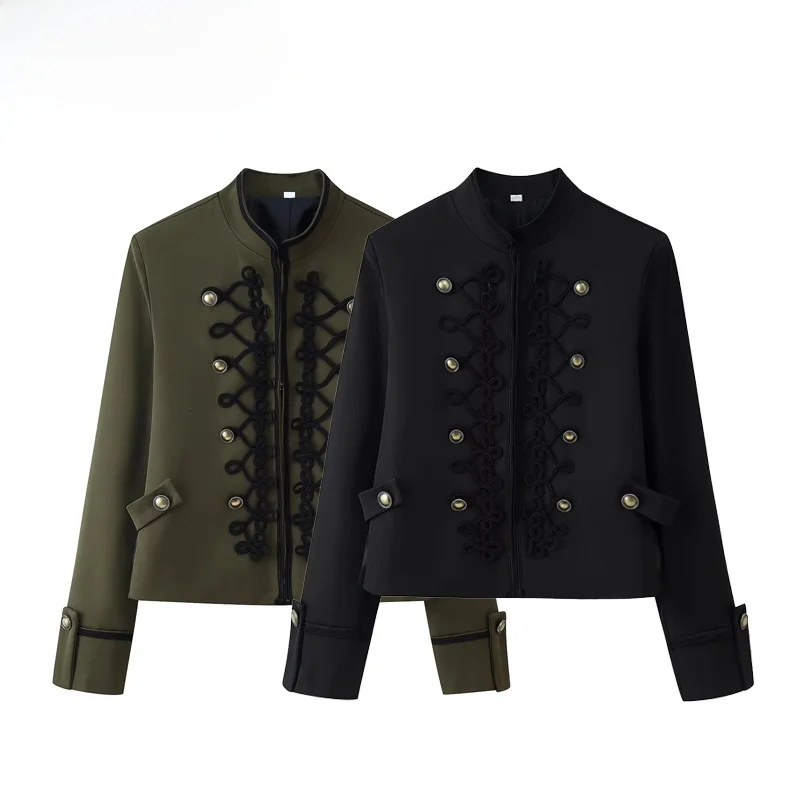 Fashionable Women's Suit Jacket with Shoulder Pads And Rope Buckle Versatile Stylish Short Outerwear Polyester Standard Fit