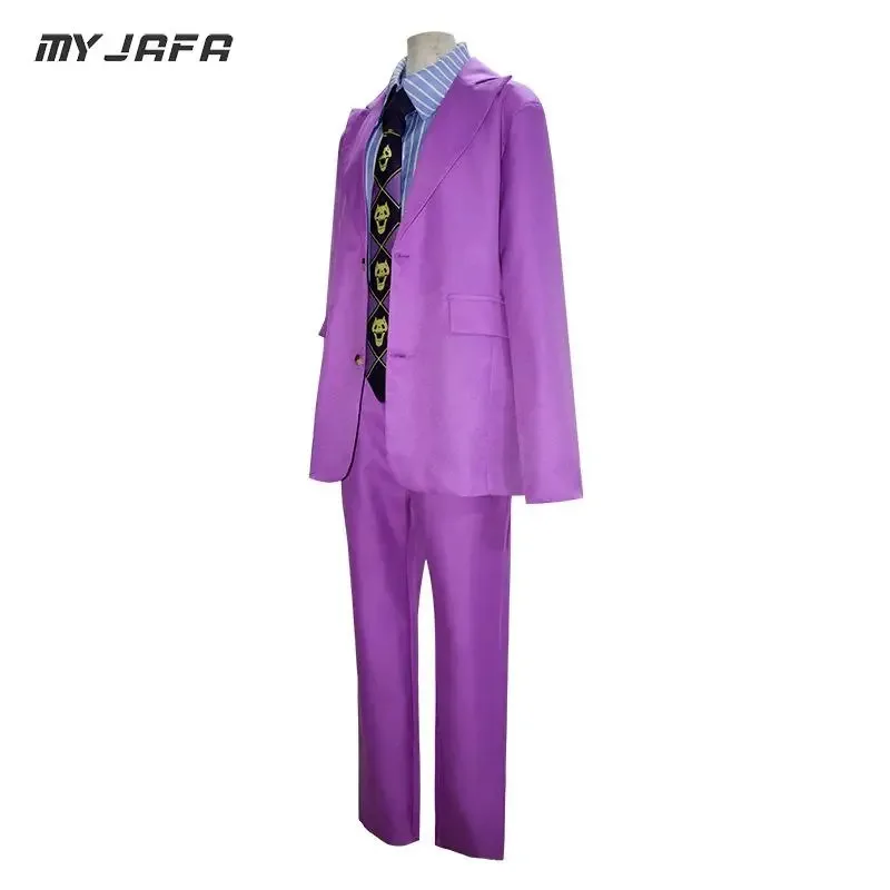 

Anime JoJo's Bizarre Adventure Kira Yoshikage Cosplay Costume Wig Purple Suit Outfits tt9]