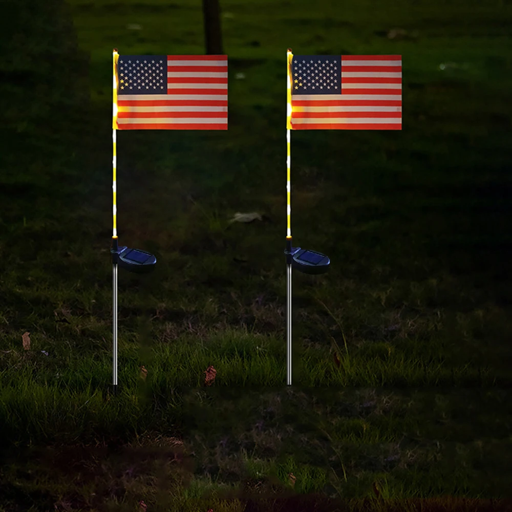 

2 шт. солнечные садовые фонари с флагом США, солнечные фонари с флагом США, солнечные садовые фонари, солнечные светодиодные фонари для украшения двора патио