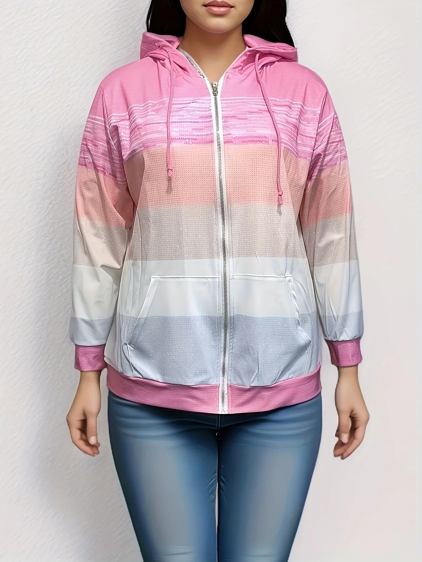 

Plus Size 1XL-5XL Women's Long Sleeve Casual Colorblock Coat Women Fashion Color Printing Coat