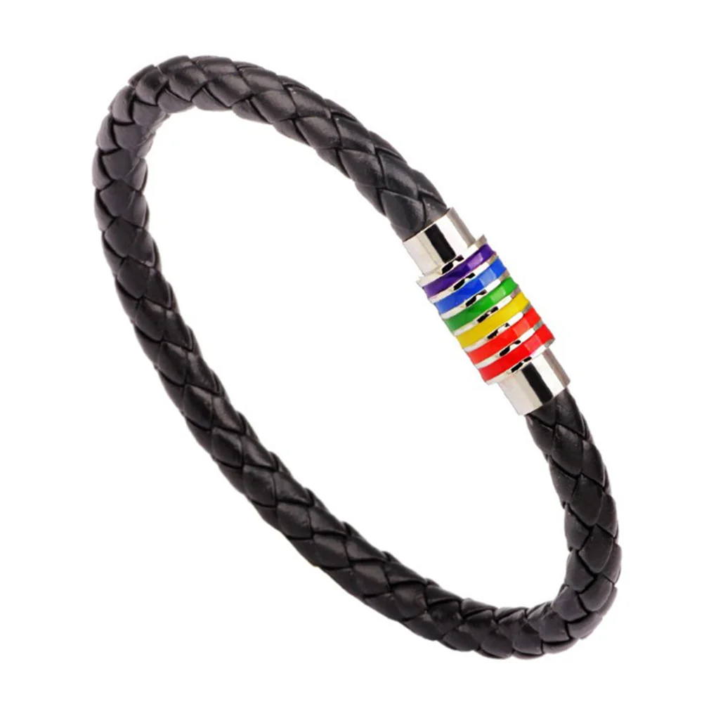 

2Pcs Men Women Weaving Bangle Black Brown Premium Buckle Fashion Daily Outfit Wristband Gay Lesbian Gift Accessory