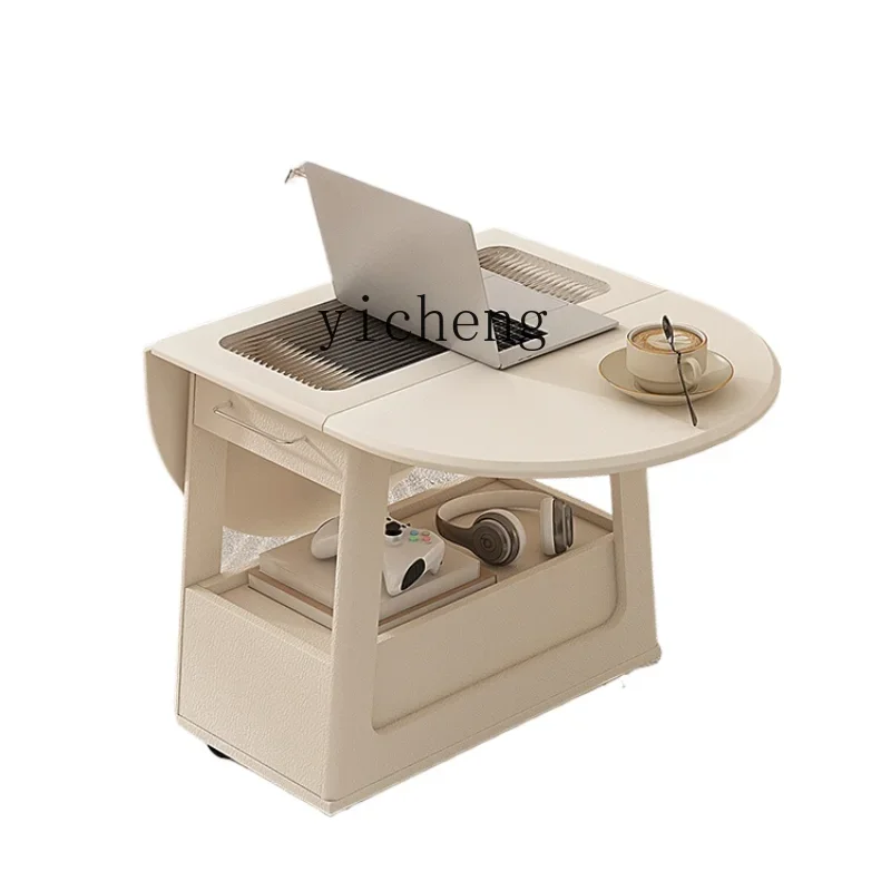 

ZC Foldable Coffee Table Side Table Simple Modern Solid Wood Living Room Mobile round Table Balcony Trolley