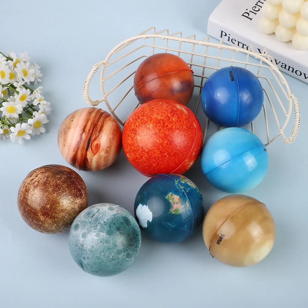 10 Stück Sonnensystem-Planet-Schwamm-weiche Bälle – wissenschaftliche Bildung, stressabbauendes Puzzle, Spielzeug, Sicherheit, ideale elastische PU-Kugel