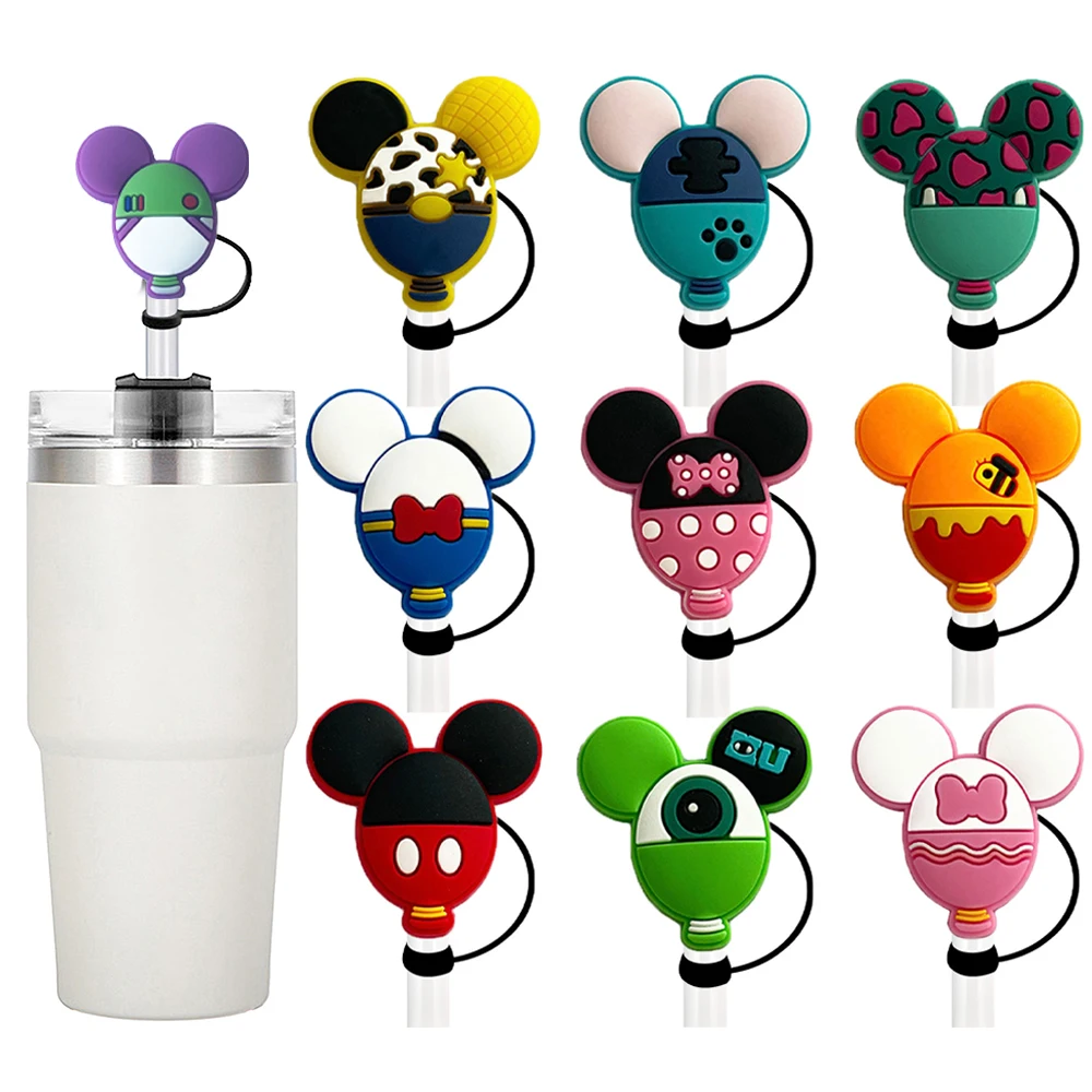 8-12pcs MINISO Disney Sanrio Straw Cover Cap Cartoon 10MM Silicone Drink Straw Plug Reusable Splash Proof Drinking Cup Straw Cap