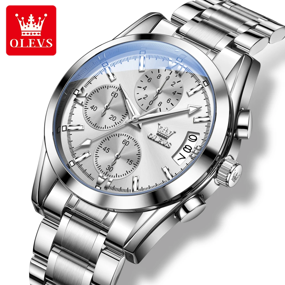 OLEVS 2987 reloj fresco para hombre, cronógrafo clásico multifuncional resistente al agua de tres ojos, camiseta nueva, reloj de cuarzo de lujo, reloj deportivo para hombre