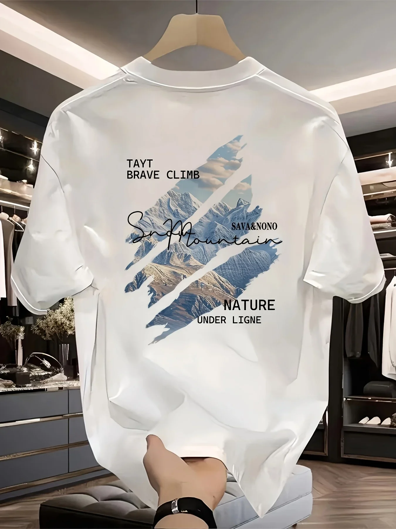 

Creative Mountain Print T-shirt Men's Summer 100% Cotton Simple Casual Loose T-shirt Breathable Round Neck Short-sleeved Top