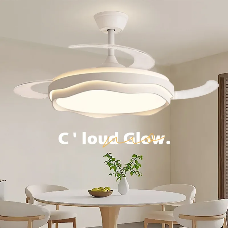 Nordic Minimalism Living Room Dining Room Invisible Fan Leaf Light Modern Art Creative Interior LED Ceiling Fan Lighting Fixture