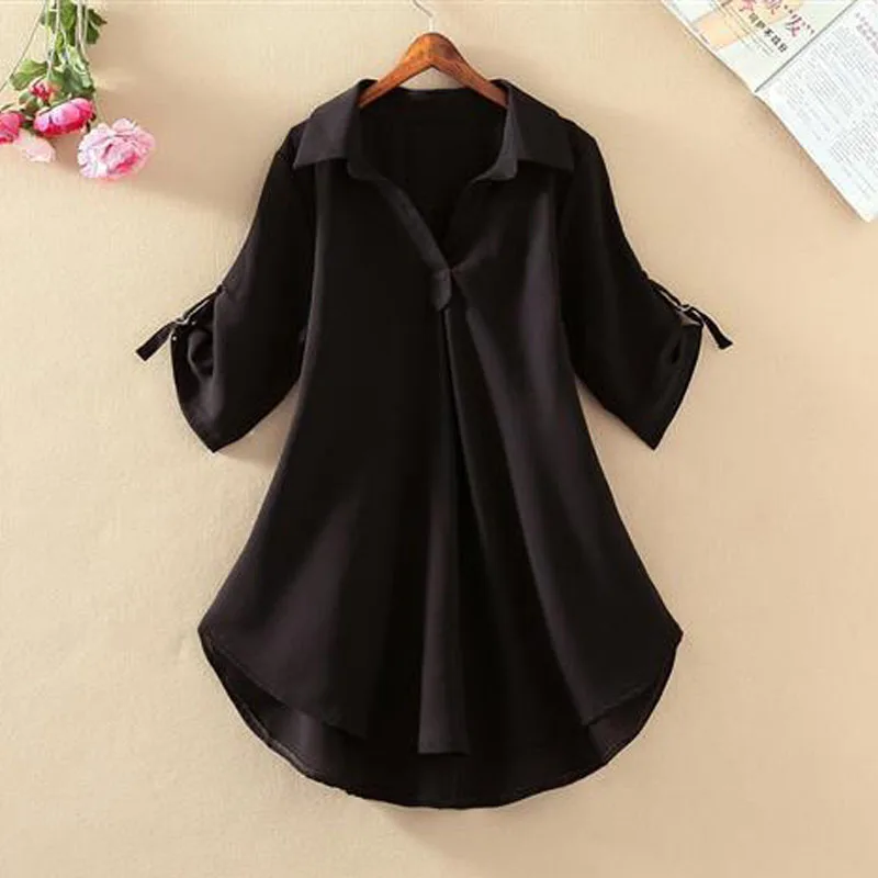 2022 verão nova moda sólida básico solto chiffon blusas para mulheres pullovers polo pescoço manga curta casual commuter camisas