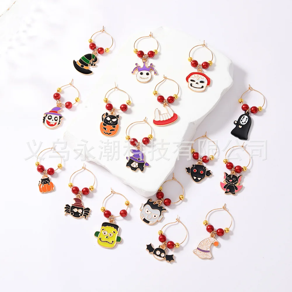 إكسسوارات تزيين الهالوين، قلادة عنكبوت اليقطين على شكل جمجمة يقطر الزيت، حلقة كأس النبيذ لجو الهالوين