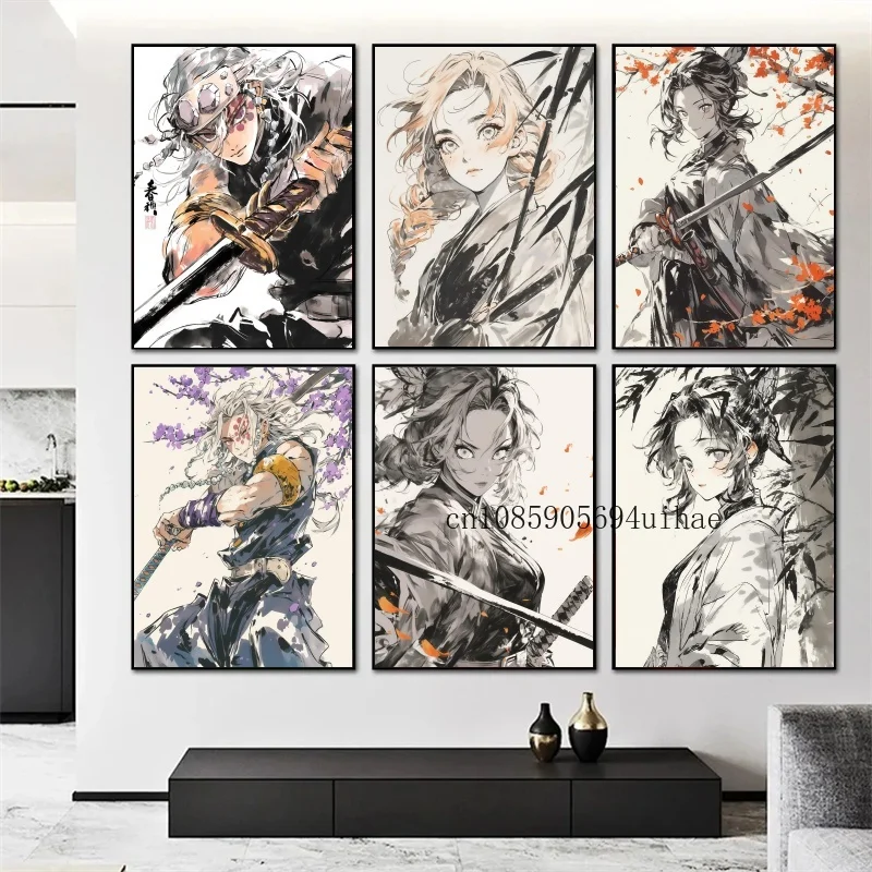 

Hot-blooded Demon Slayer Cartoon Tanjirou Tanjirou Nezuko Ink Painting Canvas Wall Home Decor Anime Poster Wall Art Room Decor