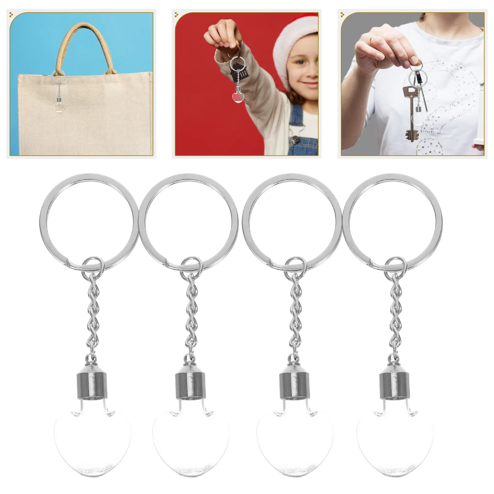5Pcs Heart Shape Mini Glass Wishing Bottle Keychain Drifting Bottle Pendant Clear Vial Charm DIY Personalized Spell Jar for Bag