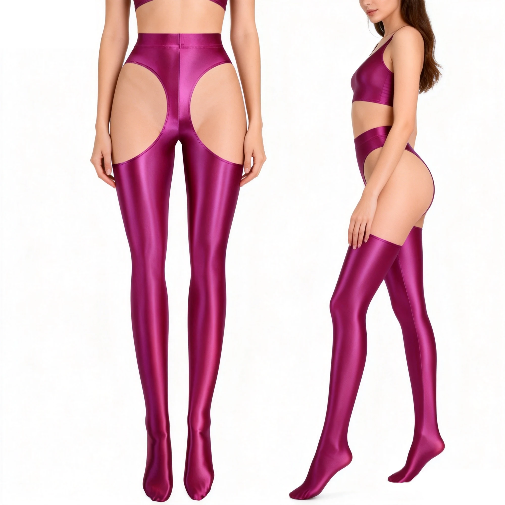 

MJINM Women's Spandex Pants Hollow-out Elastic Yoga Pilates Tights Opaque Shiny Glossy Sexy Full-length Leggings for Spring
