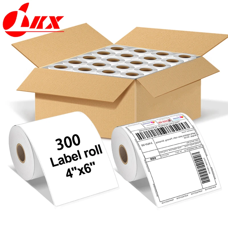 LKX-Thermal Printer Shipping Labels, Etiqueta para todos os fins, impermeável, à prova de óleo, fundo amarelo, papel autocolante, 100x150mm, 300pcs