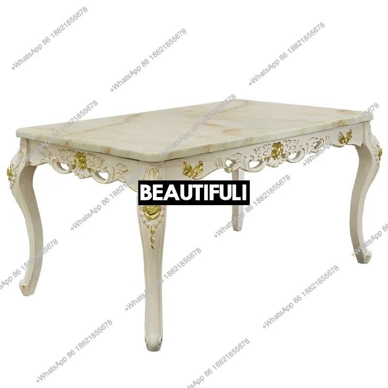 X188 European dining table Solid wood marble surface American carved high-end hotel restaurant Square dining table