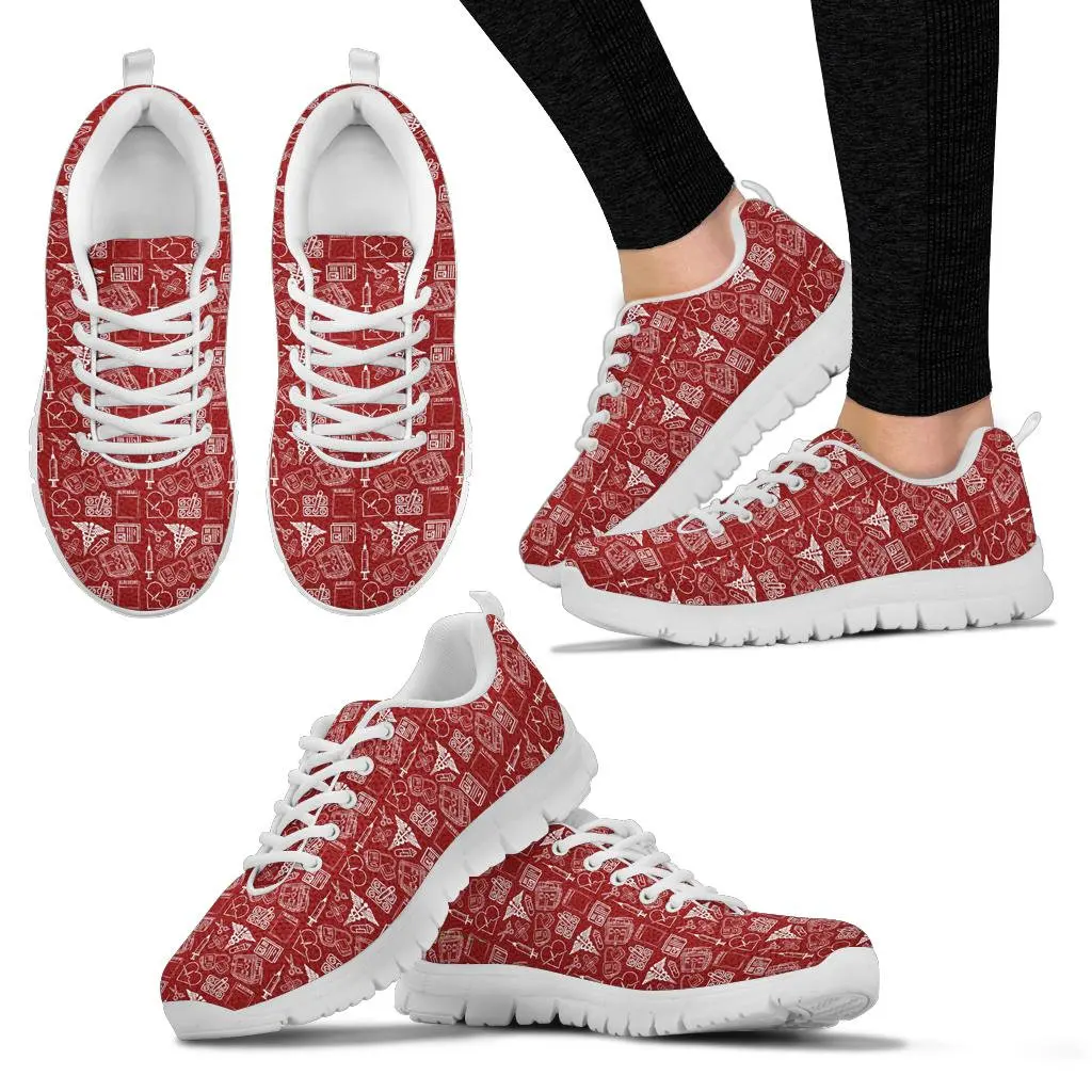 INSTANTARTS Medical Assistant Red Womens Sneakers 2023 Spring/Fall Breathable Flat Shoes for Ladies Lace Up Casual Footwear 2023