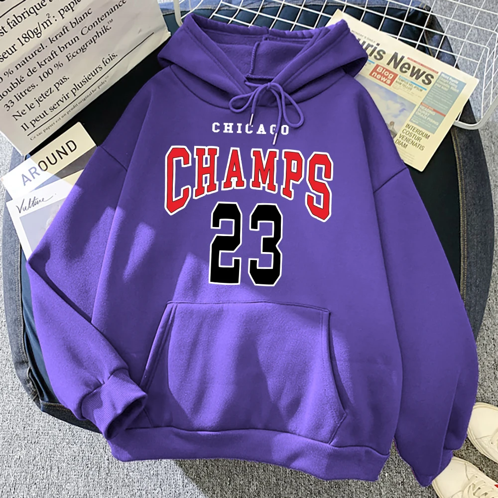 Chicago Champs 23 Hoodies Mens Warm Comfortable  Fashion Sweatshirt Crewneck Hip Hop Street Clothes Vintage Loose Hoody Mens