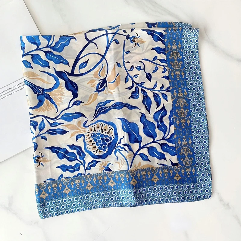 Luxury Silk Feeling Square Scarf Women 2024 Print Satin Neckerchief Spring Hair Band Foulard Bandana Echarpe Tie Shawl Wraps