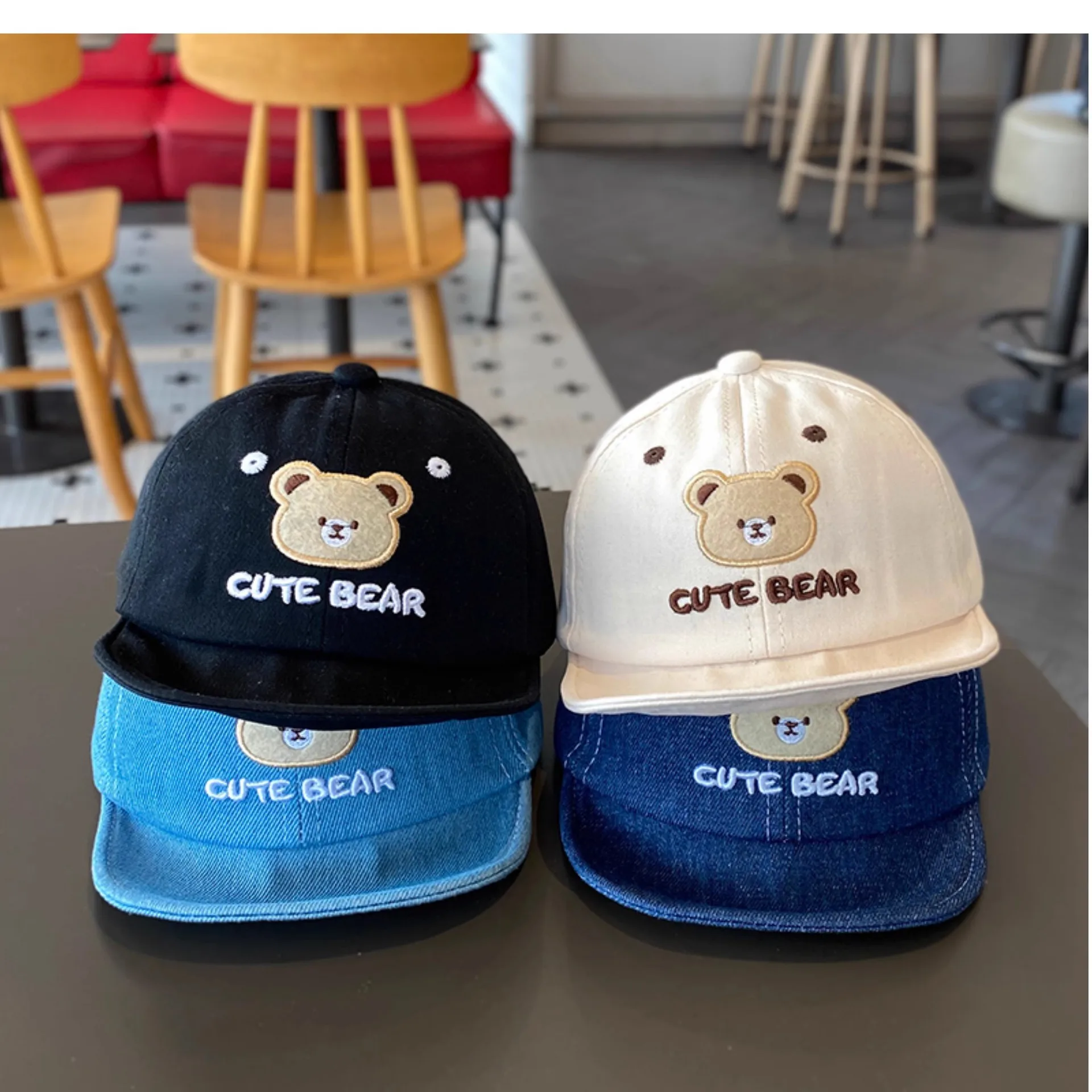 

Cute Bear Embroidered Baby Baseball Cap Solid Color Cartoon Toddler Peaked Hat Spring Summer Soft Cotton Kids Boy Girl Sun Hats