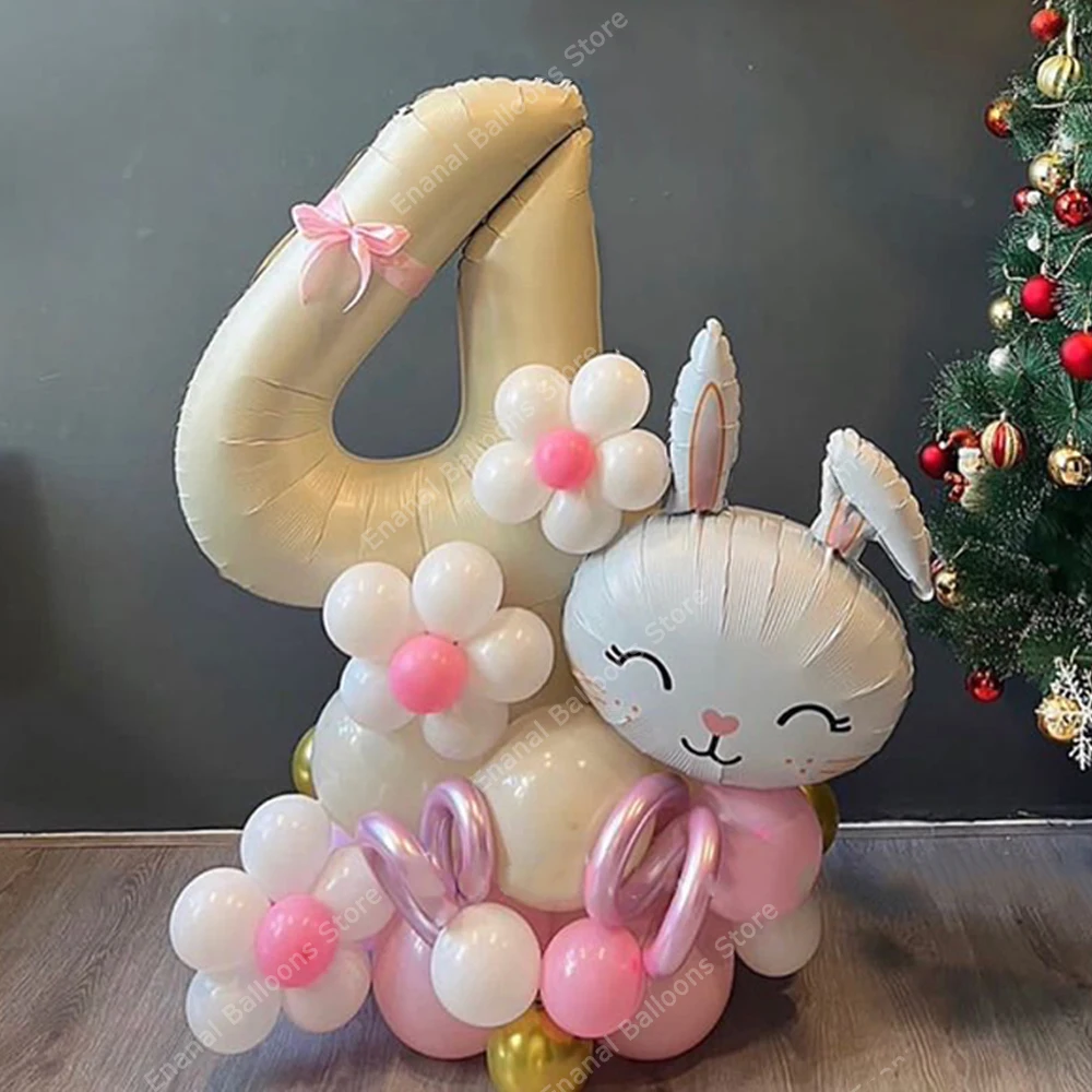 39pcs Easter Cute Bunny Foil Helium Balloon 32inch Cream Number Balloons Children Girls 1-9th Birthday Baby Shower Wedding Decor