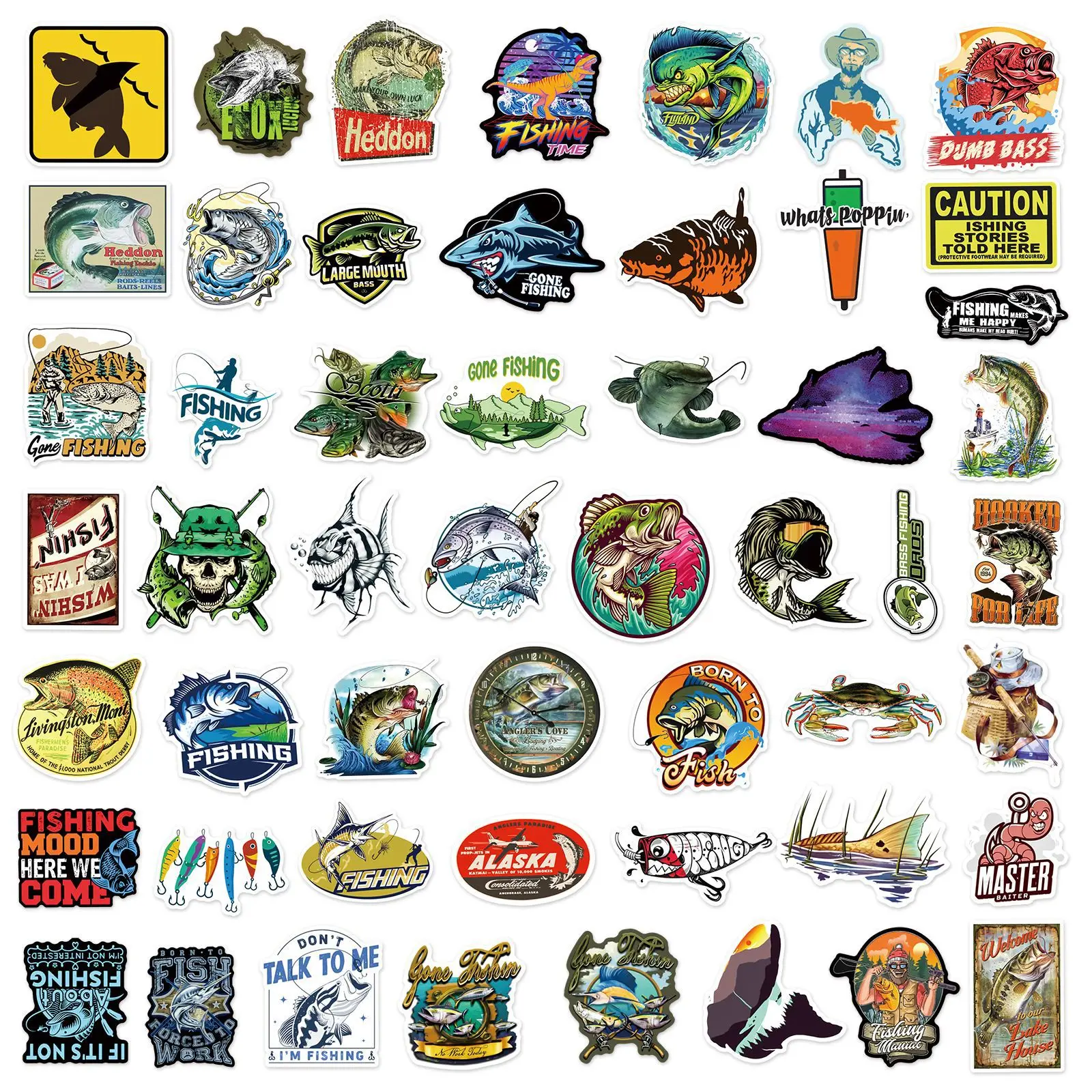 Imagem -04 - Pesca ao ar Livre Impermeável Graffiti Etiqueta Estética Decorativa Bagagem Laptop Copa Telefone Scrapbook Crianças Adesivos 10 Pcs 30 Pcs 50 Pcs