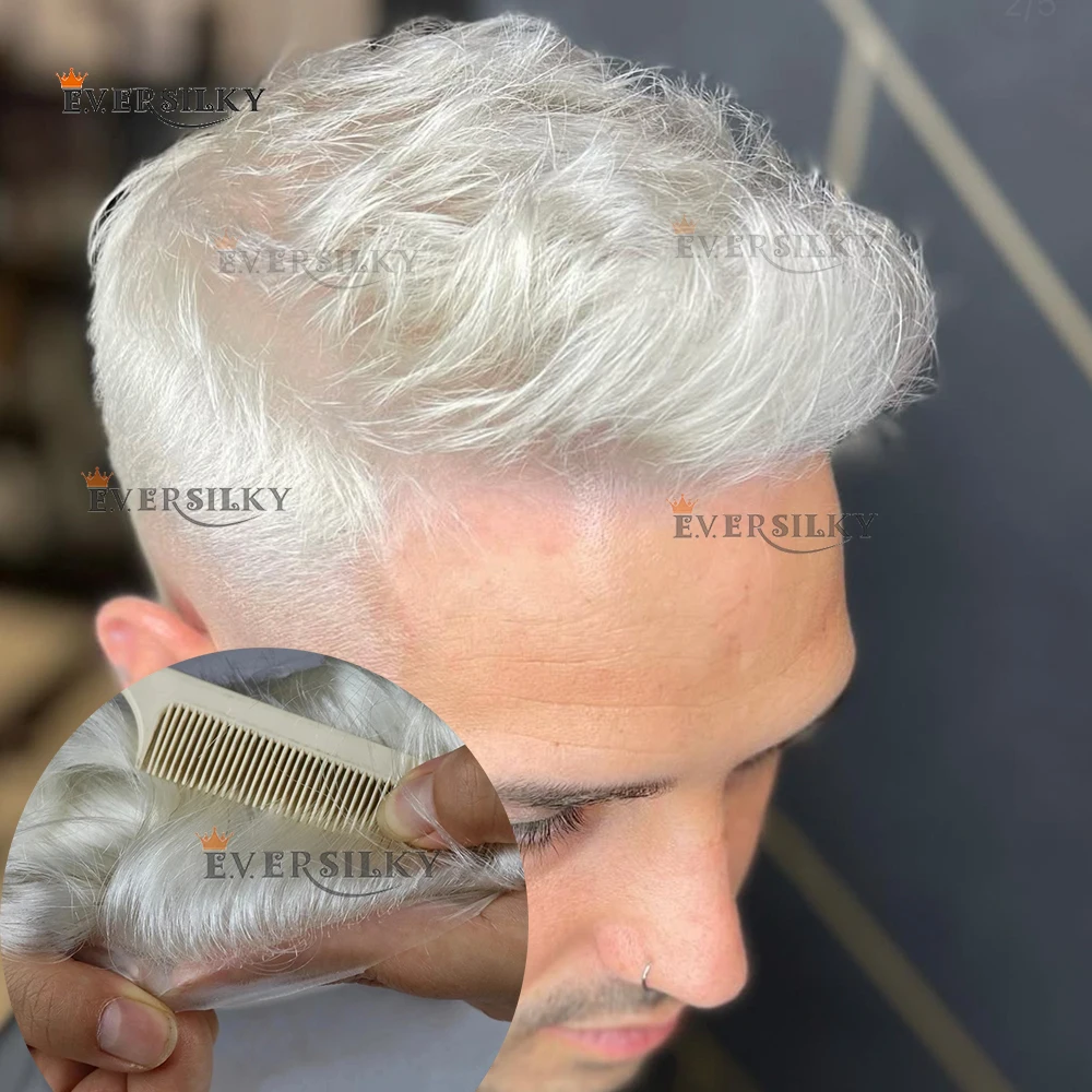 

#1b80#60R #565 Male Nautral Hairline 0.02mm Ultra Thin Skin Pu Toupee For Men 80%Density Men's Unit Prosthe Wig 100% Human Hair