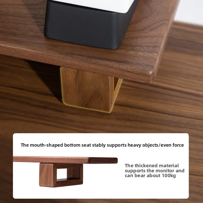 حامل شاشة من خشب الجوز الأسود، رف تخزين للكمبيوتر المحمول من الخشب الصلب، حامل شاشة كمبيوتر مريح، منظم سطح المكتب