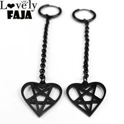 Gothic Heart Pentagram Witchcraft Stainless Steel Long Drop Earring Women Black Jewelry acero inoxidable joyeria mujer E3513S03