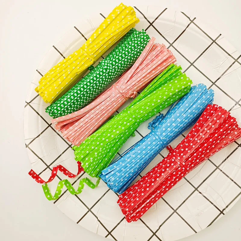 Wire Metallic Twist Ties Colorful Dots Lollipop Ligation Candy Bag Baking Packaging Fasteners Sealing For Cake Dessert Bag 9cm