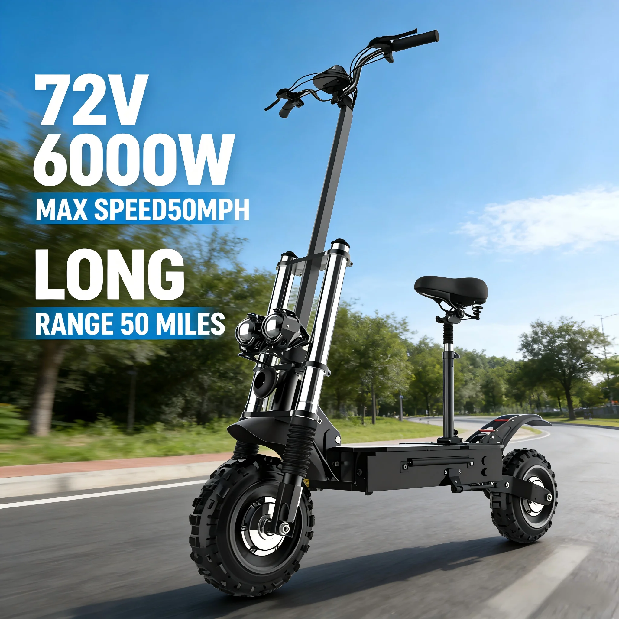 

Электросамокат X60 для бездорожья, 72В, два двигателя, максимальная скорость 50 миль/ч, запас хода 50 миль, 11-дюймовые внедорожные шины, водонепроницаемость IP54