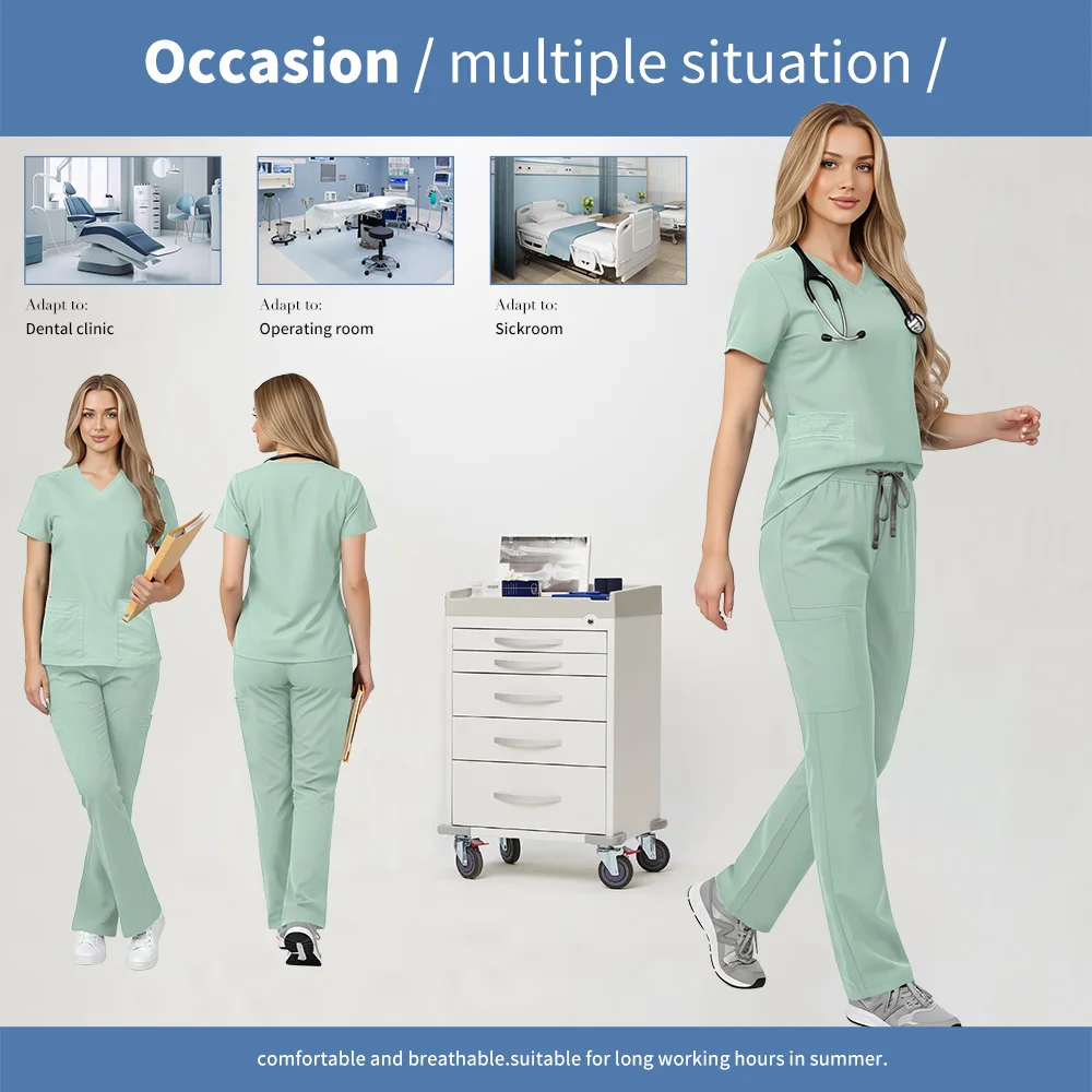Niaahinn الزي الطبي متعدد الألوان للنساء في المستشفى الملابس الجراحية الدعك مجموعات ممرضة اكسسوارات عيادة الأسنان طبيب عمال #5