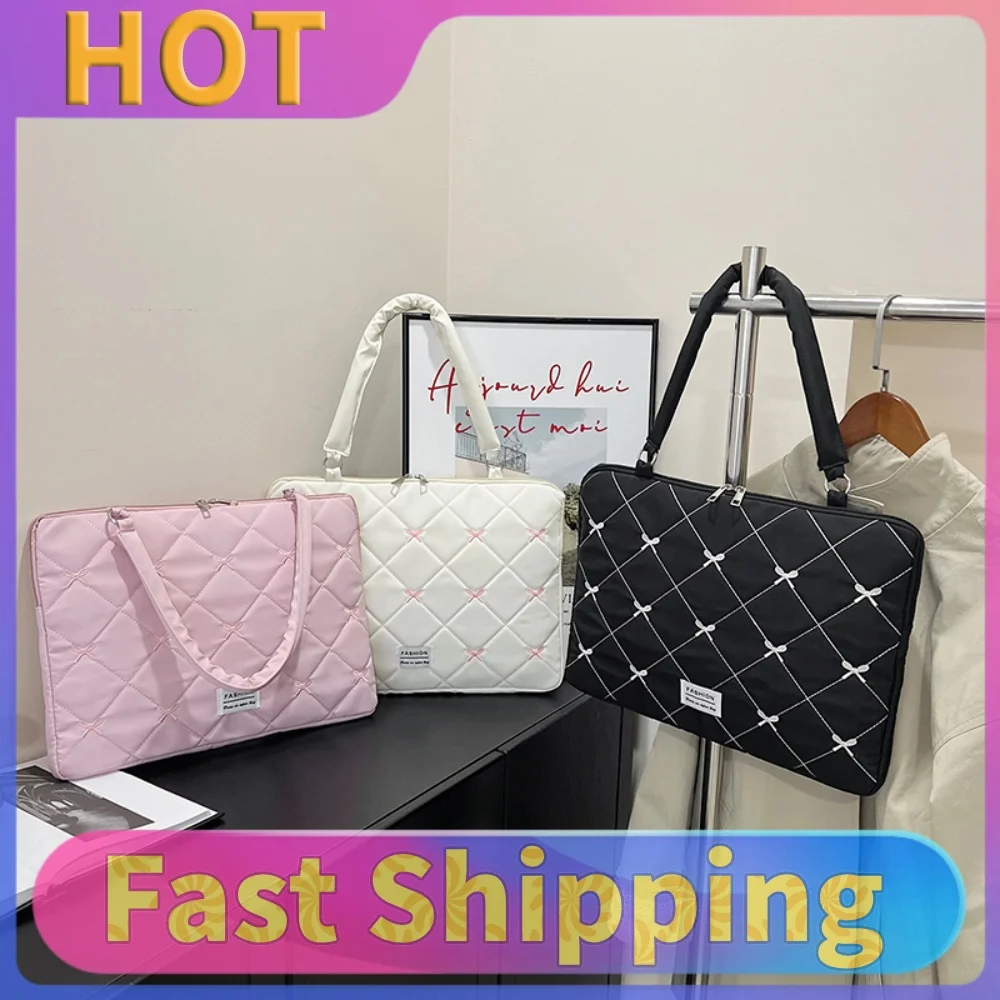 Women Quilted Laptop Cover with Multiple-Compartment Portable Laptop Shoulder Bags Lightweight Stylish Notebook Sleeve for Ipad