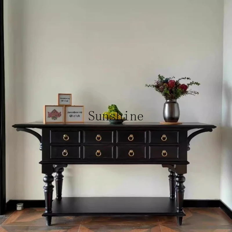 

French solid wood retro chest, small apartment light luxury multi-drawer porch decoration