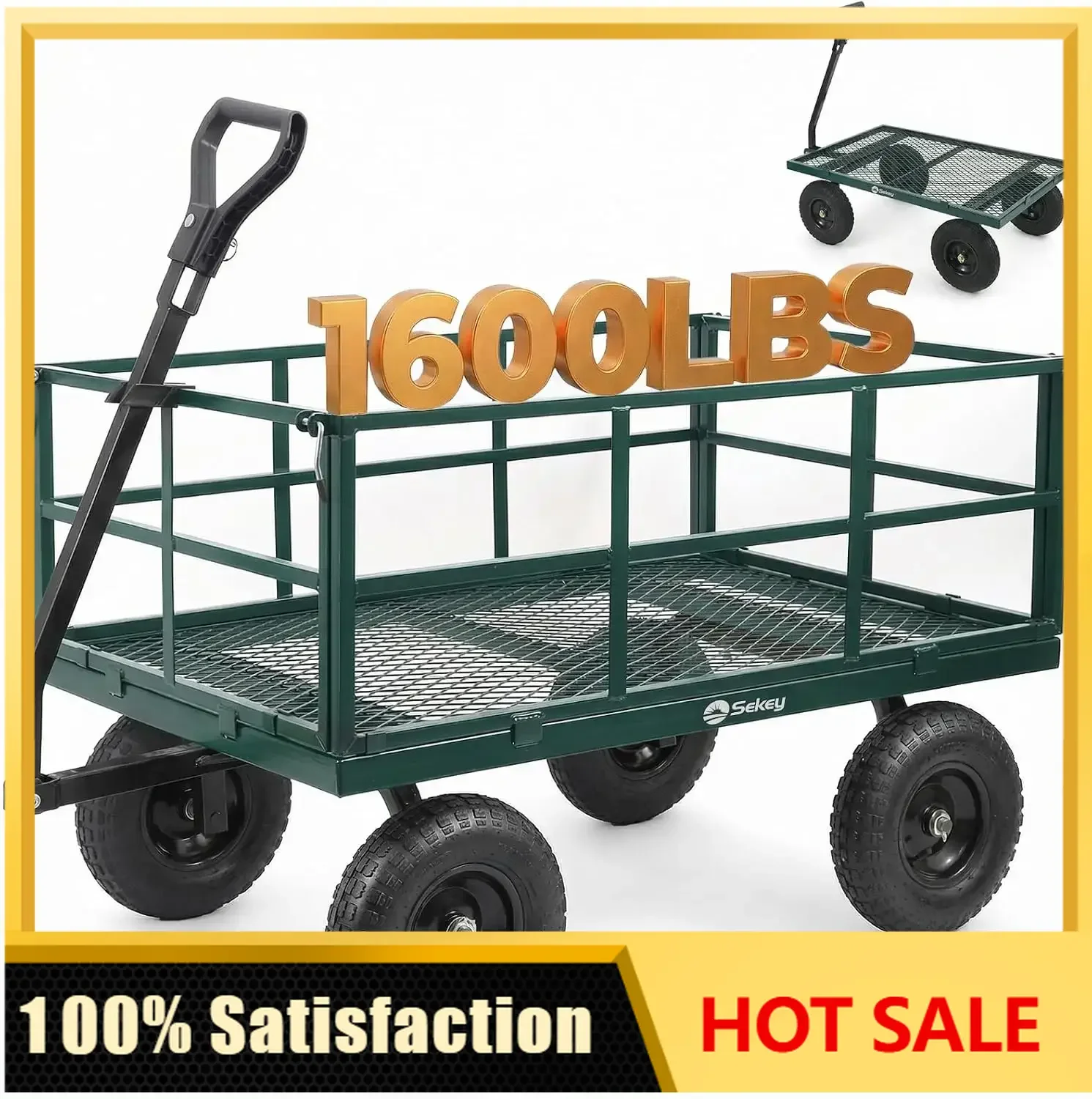 1600 lbs Heavy Duty Steel Garden Cart for Farm & Construction, 12 Cu.Ft. Extra-Large Utility Wagon with Removable Sides