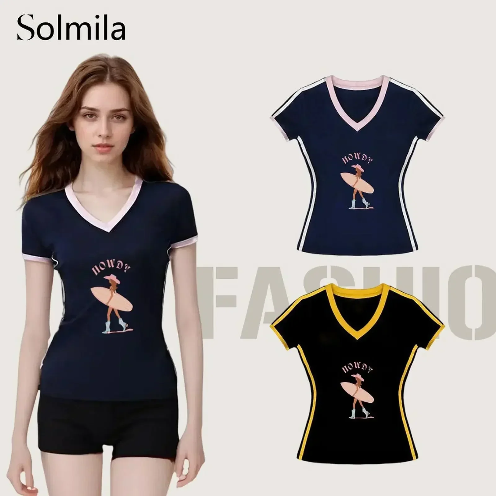 

Vacation Outfits Club Wear Dark Blue Slim Fit Top Short Sleeve T Shirt Print Pattern Vacation Outfits Vacation Wear