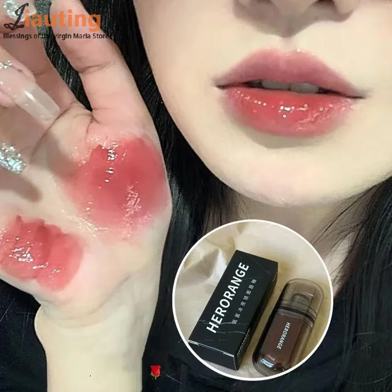 Herorange preto espelho brilho labial duradouro aquoso lábio esmalte translúcido marrom escuro vermelho batom líquido feminino beleza cosméticos labiais
