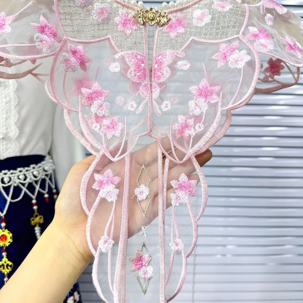 Embroidery Butterfly Hanfu Shawl Pearl Traditional False Floral Yunjian Chinese Round Neck Kids Shirt False Collar